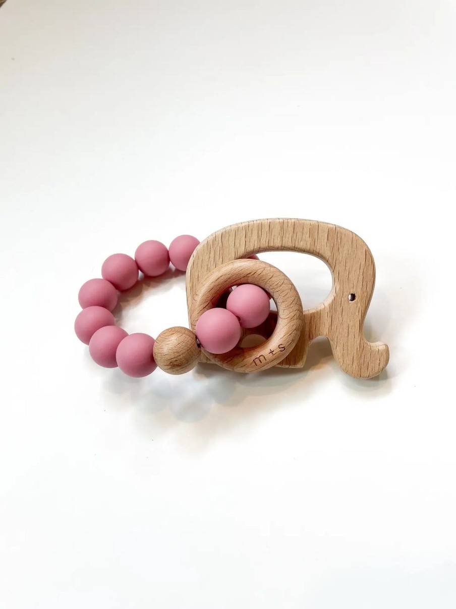 Baby Elyse Breanne | Pink Elephant Teether, Silicone And Beech Wood