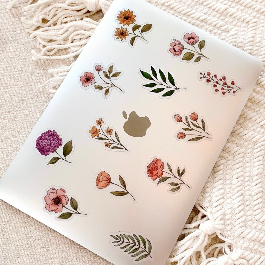 Stickers Elyse Breanne Florals | Pack Of 12 Clear Watercolor Wildflower Stickers