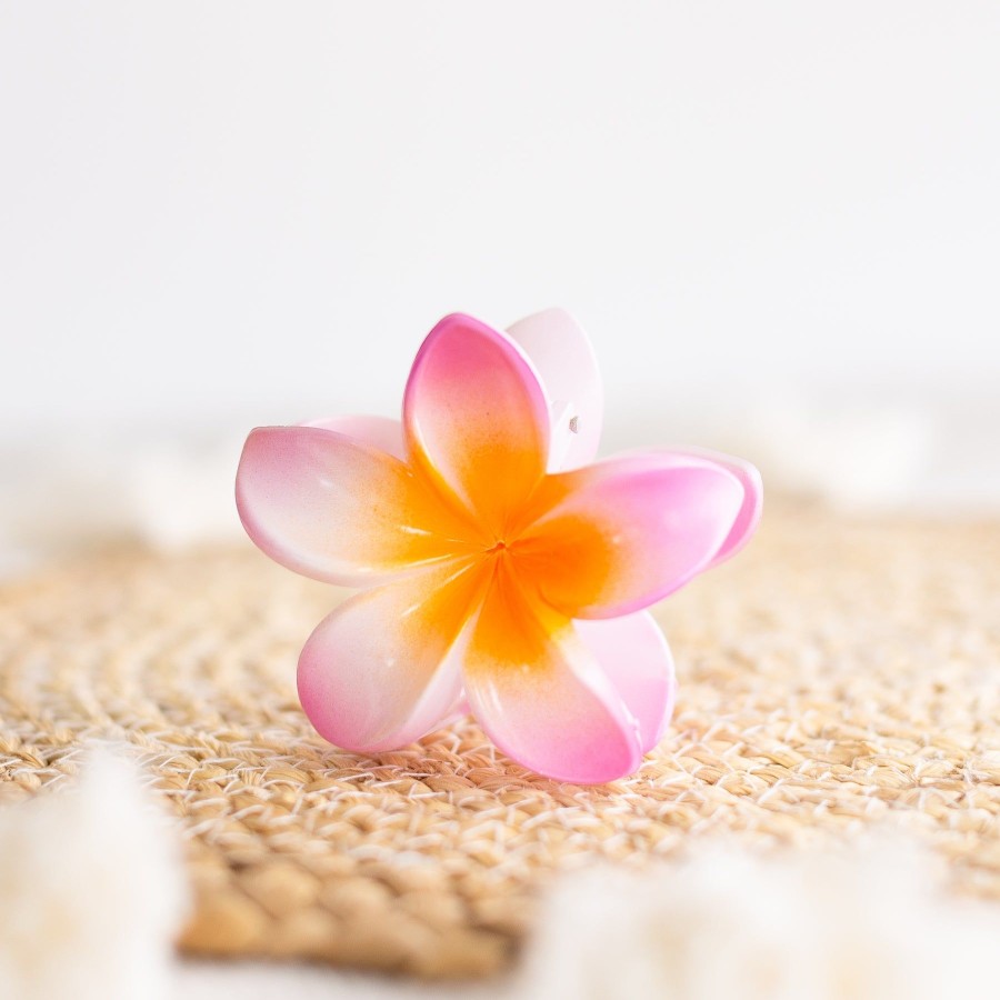 Apparel And Accessories Elyse Breanne | Pink & Orange Plumeria Flower Claw Clip