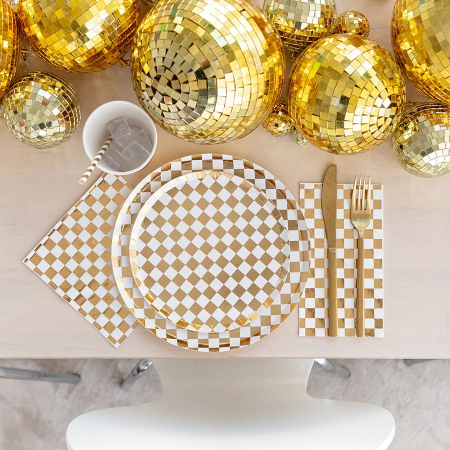 Home And Garden Elyse Breanne | Check It Gold Clash Cocktail Napkins