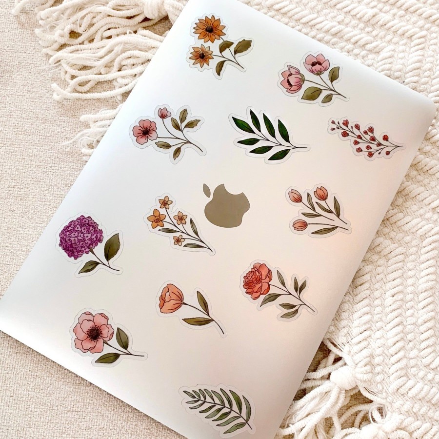 Stickers Elyse Breanne Sticker Packs | Pack Of 12 Clear Watercolor Wildflower Stickers